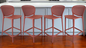 Homeroots Set Of Four 30" Orange Heavy Duty Plastic Low Back Bar Height Bar Chairs   555085