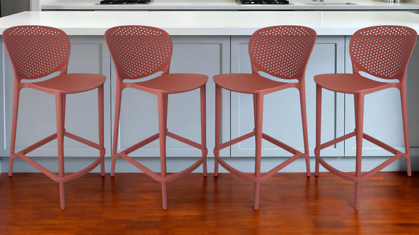 Homeroots Set Of Four 30" Orange Heavy Duty Plastic Low Back Bar Height Bar Chairs   555085