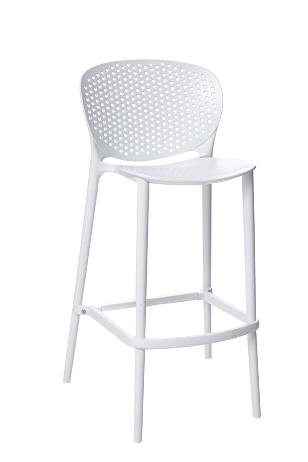 Homeroots Set Of Four 30" White Heavy Duty Plastic Low Back Bar Height Bar Chairs   555086