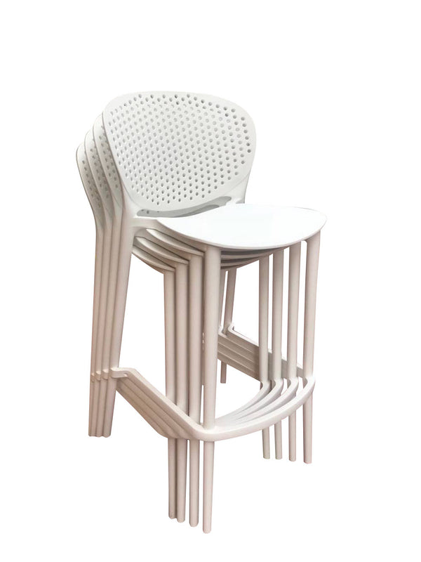 Homeroots Set Of Four 30" White Heavy Duty Plastic Low Back Bar Height Bar Chairs   555086