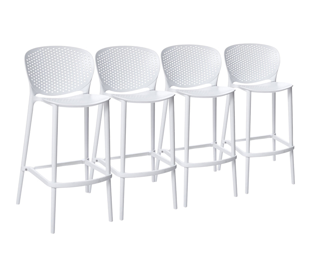 Homeroots Set Of Four 30" White Heavy Duty Plastic Low Back Bar Height Bar Chairs   555086