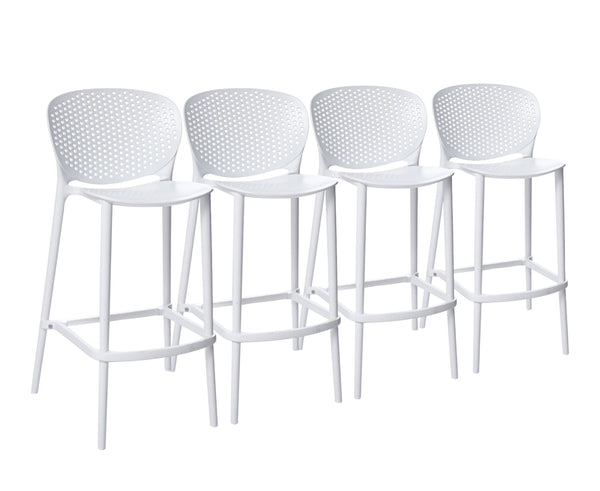 Homeroots Set Of Four 30" White Heavy Duty Plastic Low Back Bar Height Bar Chairs   555086