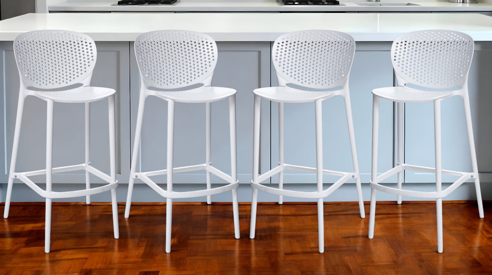 Homeroots Set Of Four 30" White Heavy Duty Plastic Low Back Bar Height Bar Chairs   555086