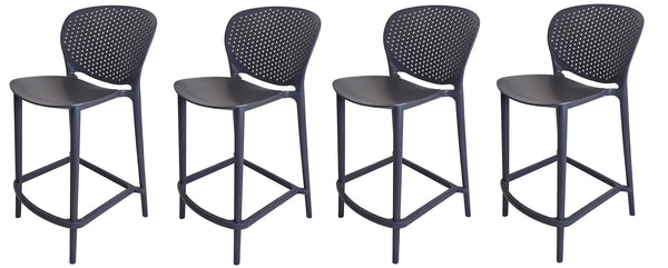 Homeroots Set Of Four 26" Dark Gray Heavy Duty Plastic Low Back Counter Height Bar Chairs   555088