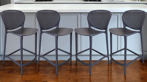 Homeroots Set Of Four 26" Dark Gray Heavy Duty Plastic Low Back Counter Height Bar Chairs   555088