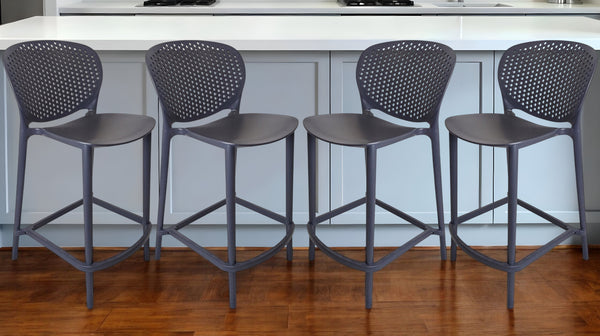 Homeroots Set Of Four 26" Dark Gray Heavy Duty Plastic Low Back Counter Height Bar Chairs   555088