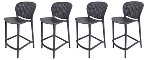 HomeRoots Set of Four 26" Dark Gray Heavy-Duty Plastic Low Back Bar Chairs - Modern, Stackable & Stylish Seating 555088