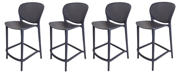 HomeRoots Set of Four 26" Dark Gray Heavy-Duty Plastic Low Back Bar Chairs - Modern, Stackable & Stylish Seating 555088