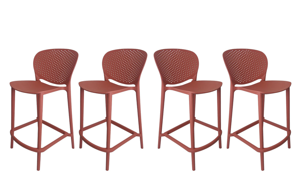 Homeroots Set Of Four 26" Orange Heavy Duty Plastic Low Back Counter Height Bar Chairs   555089