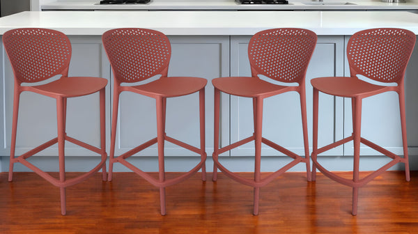 Homeroots Set Of Four 26" Orange Heavy Duty Plastic Low Back Counter Height Bar Chairs   555089