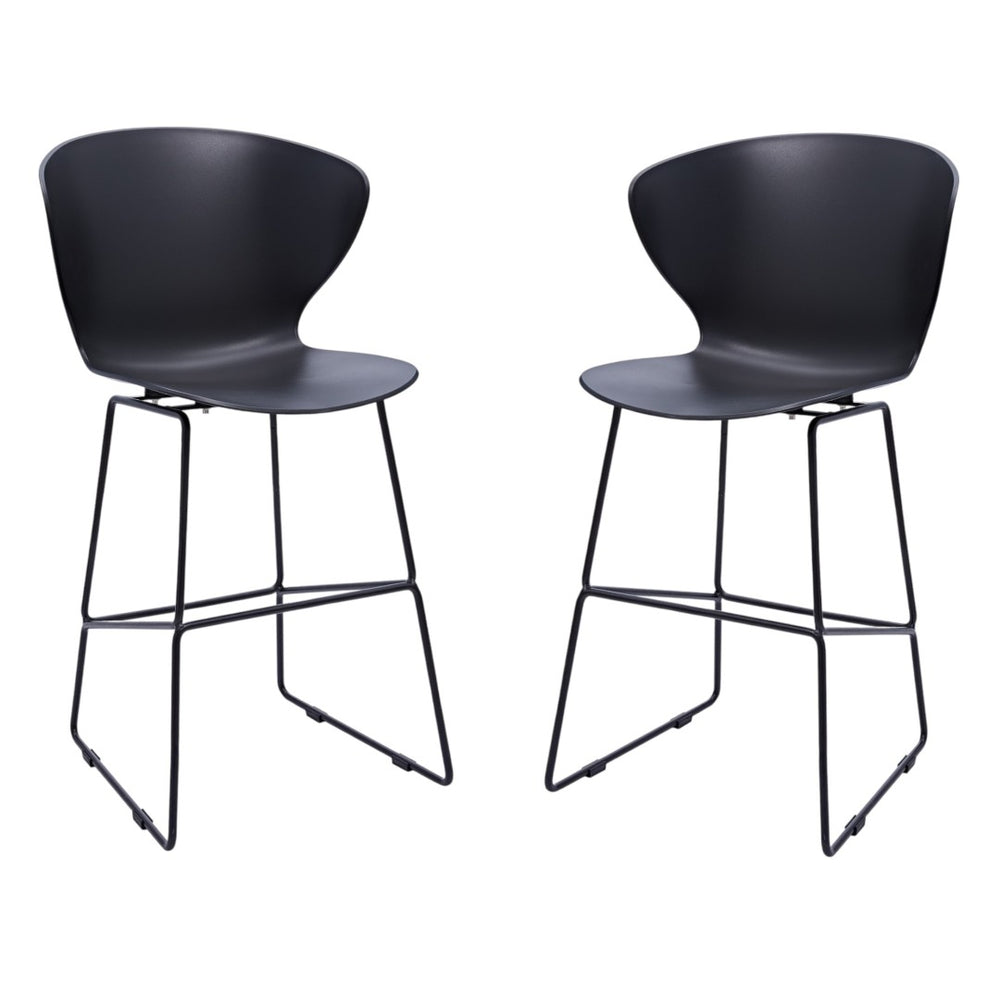 HomeRoots Set of Two Modern Black Counter Height Bar Chairs with Durable Metal Frame and Footrest Support 555091
