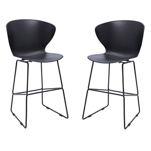 HomeRoots Set of Two Modern Black Counter Height Bar Chairs with Durable Metal Frame and Footrest Support 555091