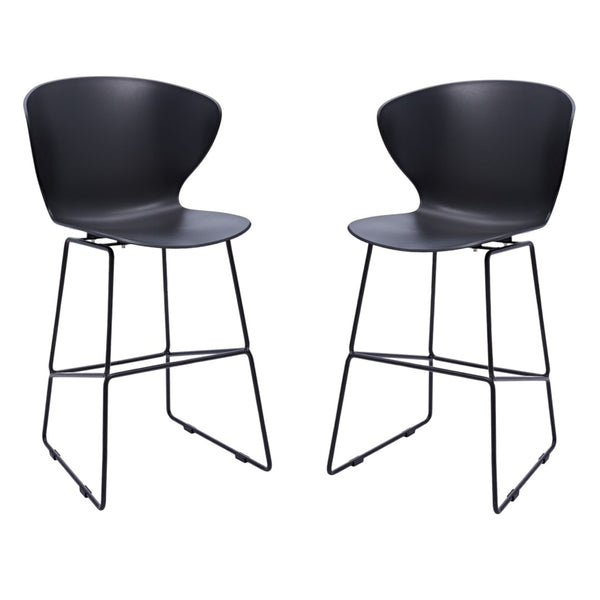 HomeRoots Set of Two Modern Black Counter Height Bar Chairs with Durable Metal Frame and Footrest Support 555091