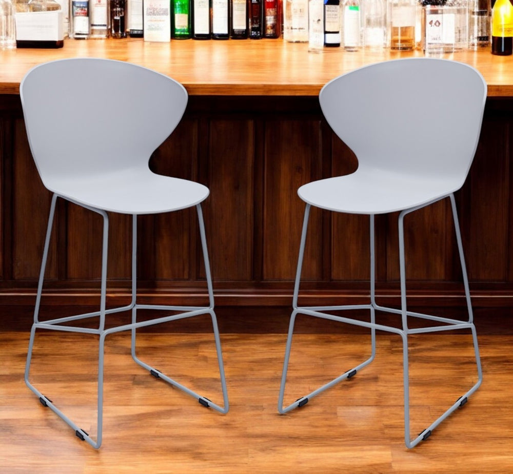 HomeRoots Set of Two Modern Gray Heavy Duty Counter Height Bar Chairs with Footrest for Home or Kitchen 555092