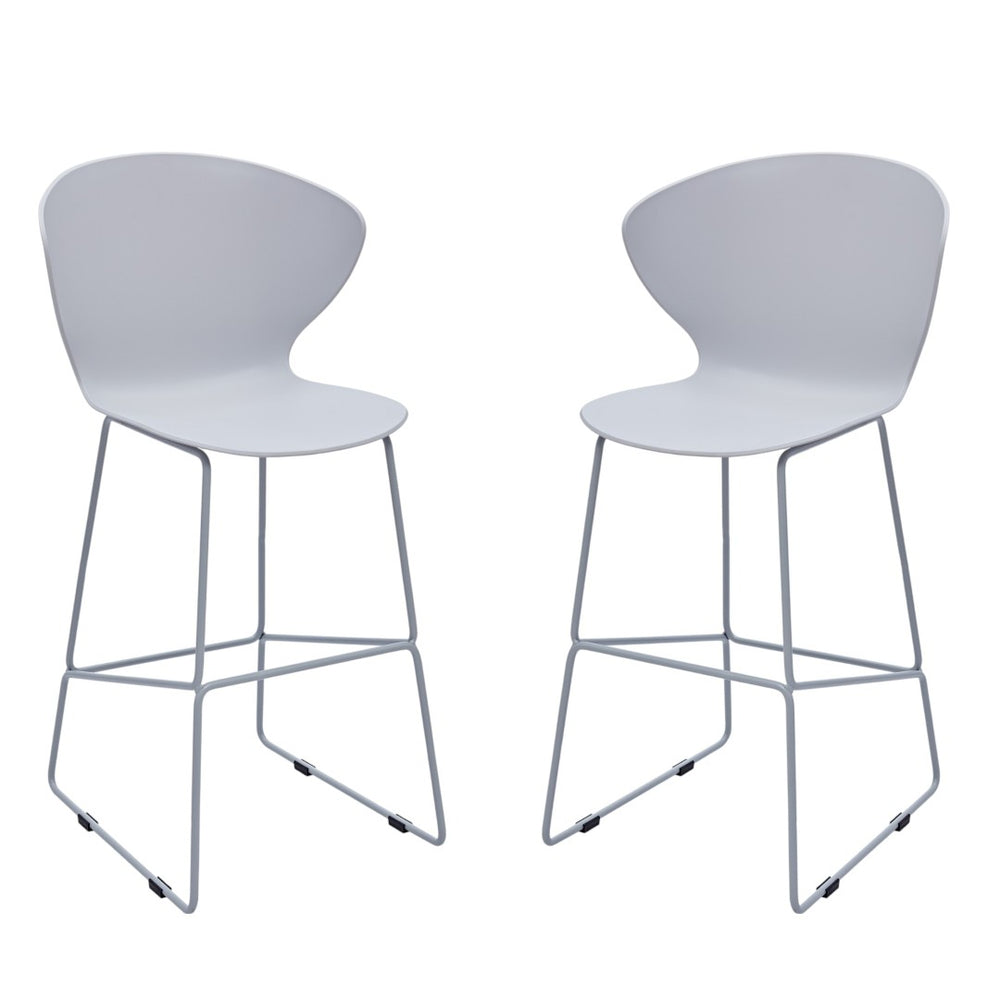 HomeRoots Set of Two Modern Gray Heavy Duty Counter Height Bar Chairs with Footrest for Home or Kitchen 555092