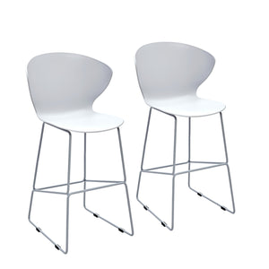 Homeroots Set Of Two 26" White And Silver Heavy Duty Plastic And Metal Low Back Counter Height Bar Chairs   555093