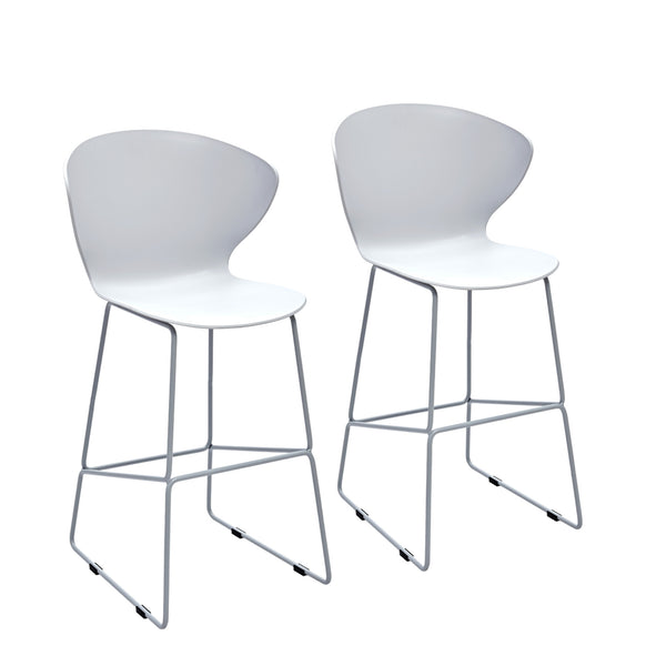 Homeroots Set Of Two 26" White And Silver Heavy Duty Plastic And Metal Low Back Counter Height Bar Chairs   555093