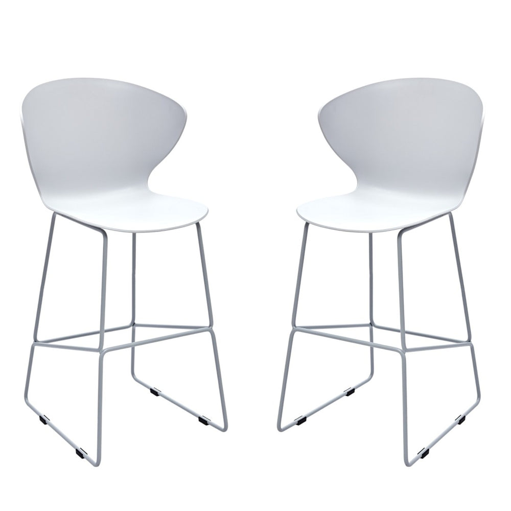 HomeRoots Set of Two 26" White & Silver Modern Low Back Counter Bar Chairs for Stylish Spaces & Comfort 555093