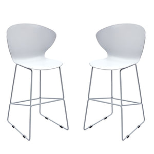 HomeRoots Set of Two 26" White & Silver Modern Low Back Counter Bar Chairs for Stylish Spaces & Comfort 555093