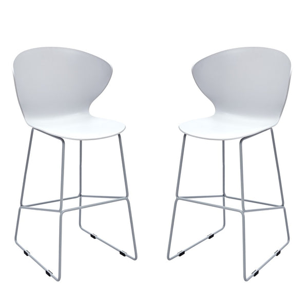 HomeRoots Set of Two 26" White & Silver Modern Low Back Counter Bar Chairs for Stylish Spaces & Comfort 555093