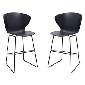 HomeRoots Set of Two Sleek 30" Black Bar Stools - Durable Metal and Plastic Chairs for Modern Spaces 555094