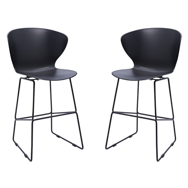 HomeRoots Set of Two Sleek 30" Black Bar Stools - Durable Metal and Plastic Chairs for Modern Spaces 555094