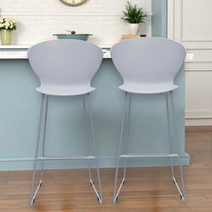 Homeroots Set Of Two 30" Gray Heavy Duty Plastic And Metal Low Back Bar Height Bar Chairs   555095