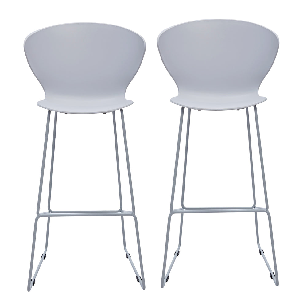 Homeroots Set Of Two 30" Gray Heavy Duty Plastic And Metal Low Back Bar Height Bar Chairs   555095