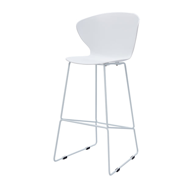 Homeroots Set Of Two 30" White And Silver Heavy Duty Plastic And Metal Low Back Bar Height Bar Chairs   555096