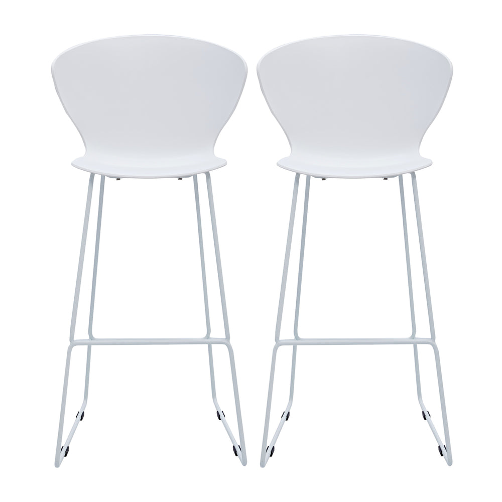 Homeroots Set Of Two 30" White And Silver Heavy Duty Plastic And Metal Low Back Bar Height Bar Chairs   555096