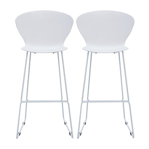 Homeroots Set Of Two 30" White And Silver Heavy Duty Plastic And Metal Low Back Bar Height Bar Chairs   555096
