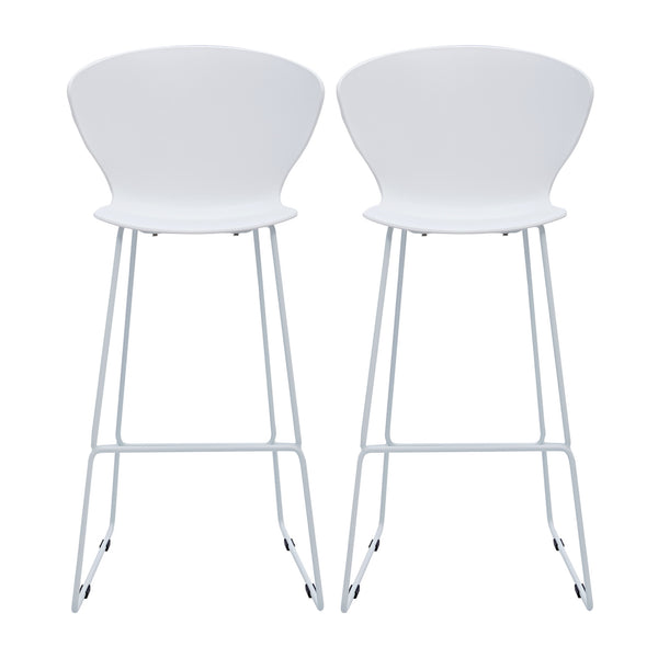 Homeroots Set Of Two 30" White And Silver Heavy Duty Plastic And Metal Low Back Bar Height Bar Chairs   555096