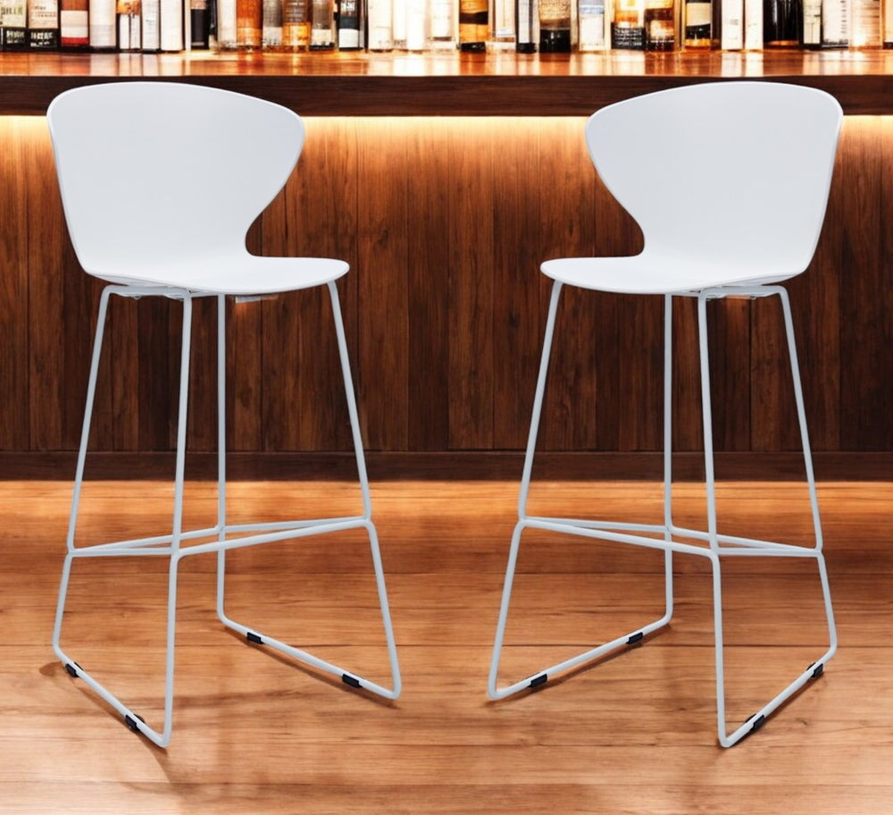 HomeRoots Set of Two Modern 30" White & Silver Bar Chairs - Stylish, Durable, Comfortable Low Back Stools 555096