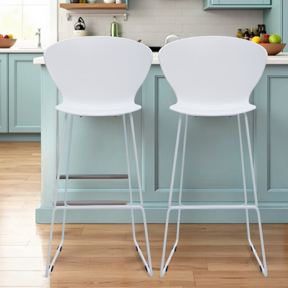 Homeroots Set Of Two 30" White And Silver Heavy Duty Plastic And Metal Low Back Bar Height Bar Chairs   555096