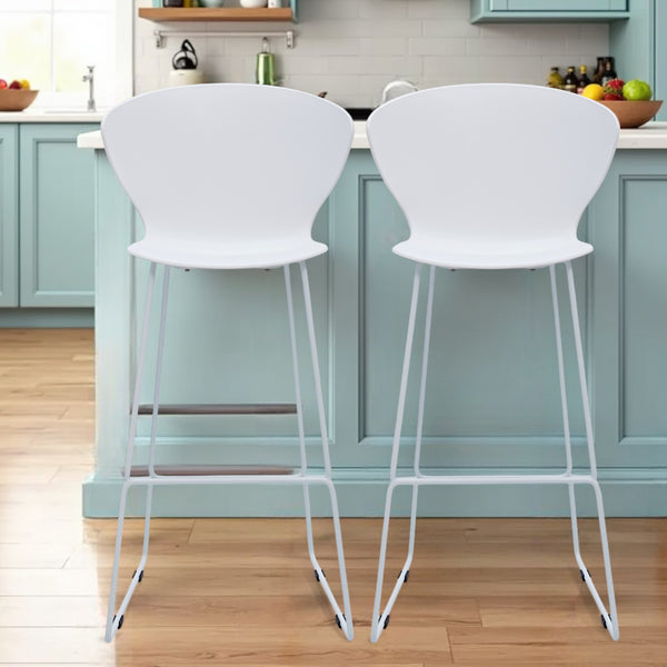 Homeroots Set Of Two 30" White And Silver Heavy Duty Plastic And Metal Low Back Bar Height Bar Chairs   555096