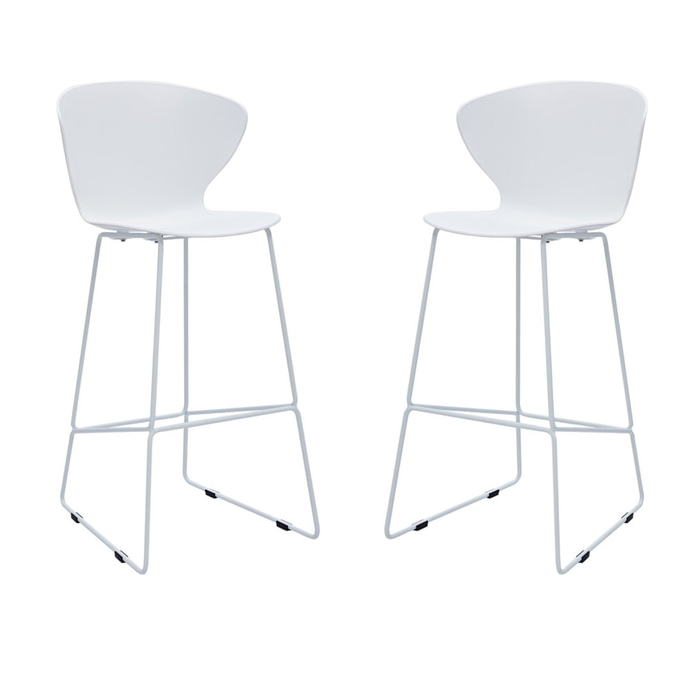 HomeRoots Set of Two Modern 30" White & Silver Bar Chairs - Stylish, Durable, Comfortable Low Back Stools 555096