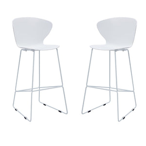 HomeRoots Set of Two Modern 30" White & Silver Bar Chairs - Stylish, Durable, Comfortable Low Back Stools 555096