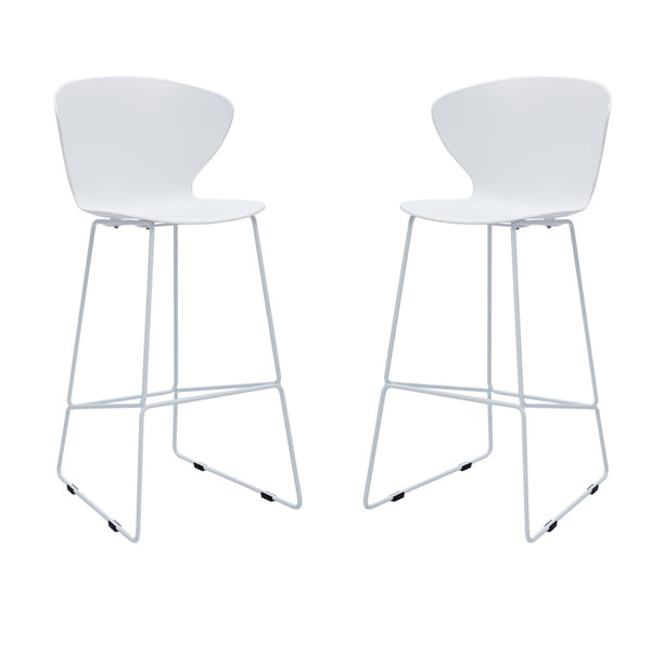 HomeRoots Set of Two Modern 30" White & Silver Bar Chairs - Stylish, Durable, Comfortable Low Back Stools 555096