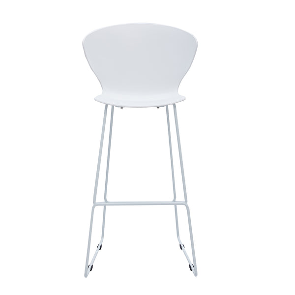 Homeroots Set Of Two 30" White And Silver Heavy Duty Plastic And Metal Low Back Bar Height Bar Chairs   555096