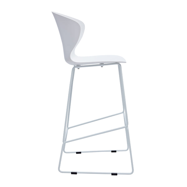 Homeroots Set Of Two 30" White And Silver Heavy Duty Plastic And Metal Low Back Bar Height Bar Chairs   555096