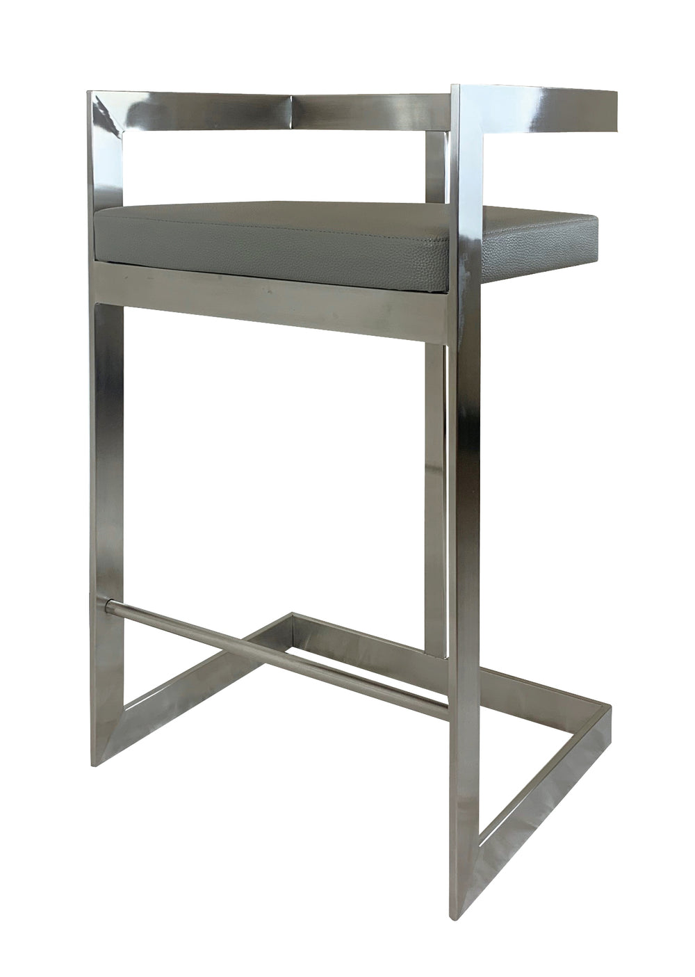 Homeroots 26" Gray And Silver Faux Leather And Metal Low Back Counter Height Bar Chair   555097