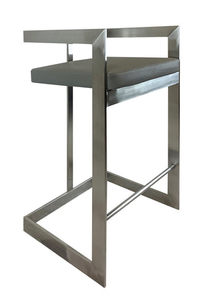 Homeroots 26" Gray And Silver Faux Leather And Metal Low Back Counter Height Bar Chair   555097