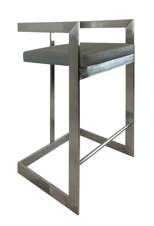 Homeroots 26" Gray And Silver Faux Leather And Metal Low Back Counter Height Bar Chair   555097