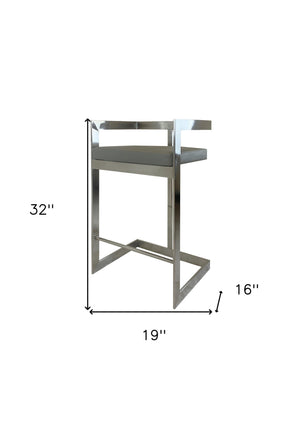 Homeroots 26" Gray And Silver Faux Leather And Metal Low Back Counter Height Bar Chair   555097