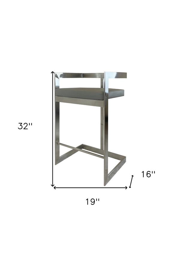 Homeroots 26" Gray And Silver Faux Leather And Metal Low Back Counter Height Bar Chair   555097