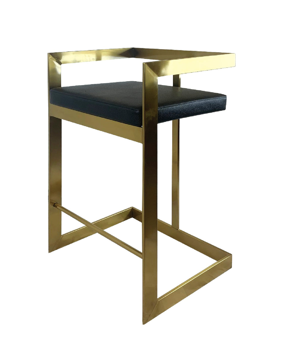 Homeroots 26" Black And Gold Faux Leather And Stainless Steel Low Back Counter Height Bar Chair   555098