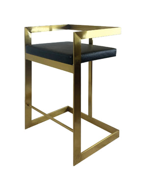 Homeroots 26" Black And Gold Faux Leather And Stainless Steel Low Back Counter Height Bar Chair   555098