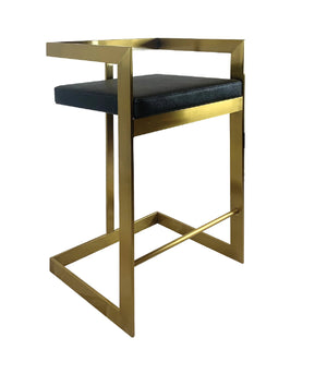 Homeroots 26" Black And Gold Faux Leather And Stainless Steel Low Back Counter Height Bar Chair   555098