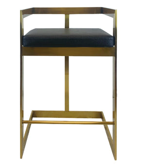 Homeroots 26" Black And Gold Faux Leather And Stainless Steel Low Back Counter Height Bar Chair   555098