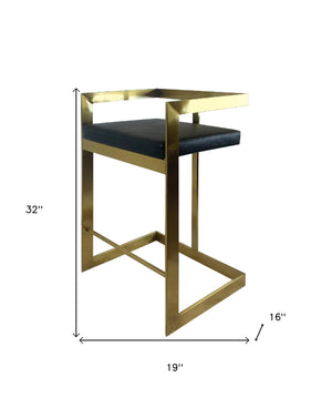 Homeroots 26" Black And Gold Faux Leather And Stainless Steel Low Back Counter Height Bar Chair   555098